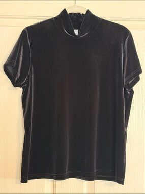 Nordstrom Black Velvet Short Sleeve Mock Neck Top